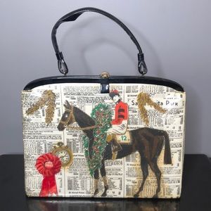 SOURE 50s Vintage Rare Horse Racing Themed Handbag